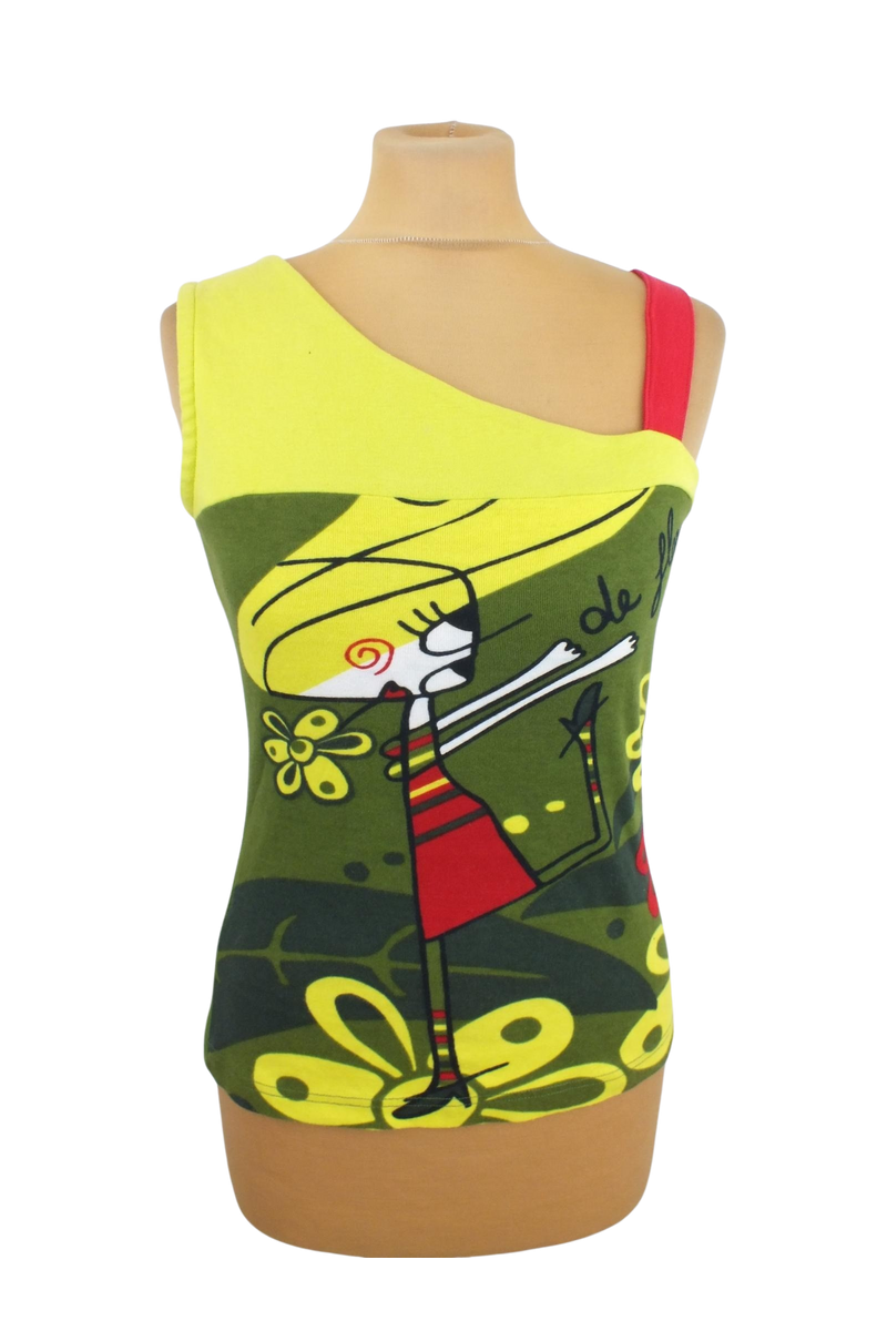 Avispada sárga-zöld mintás női trikó