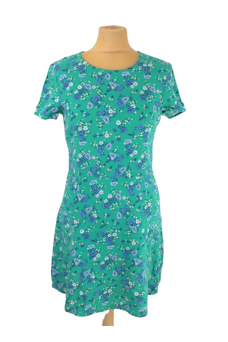 Zöld-kék virágmintás női egészruha