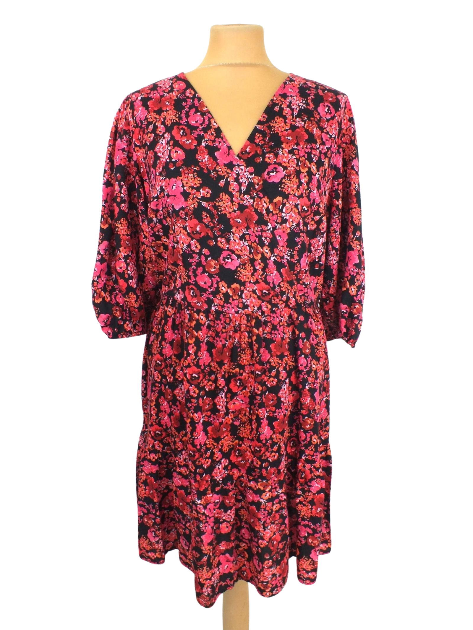 George fekete-rózsaszín virágmintás női egészruha